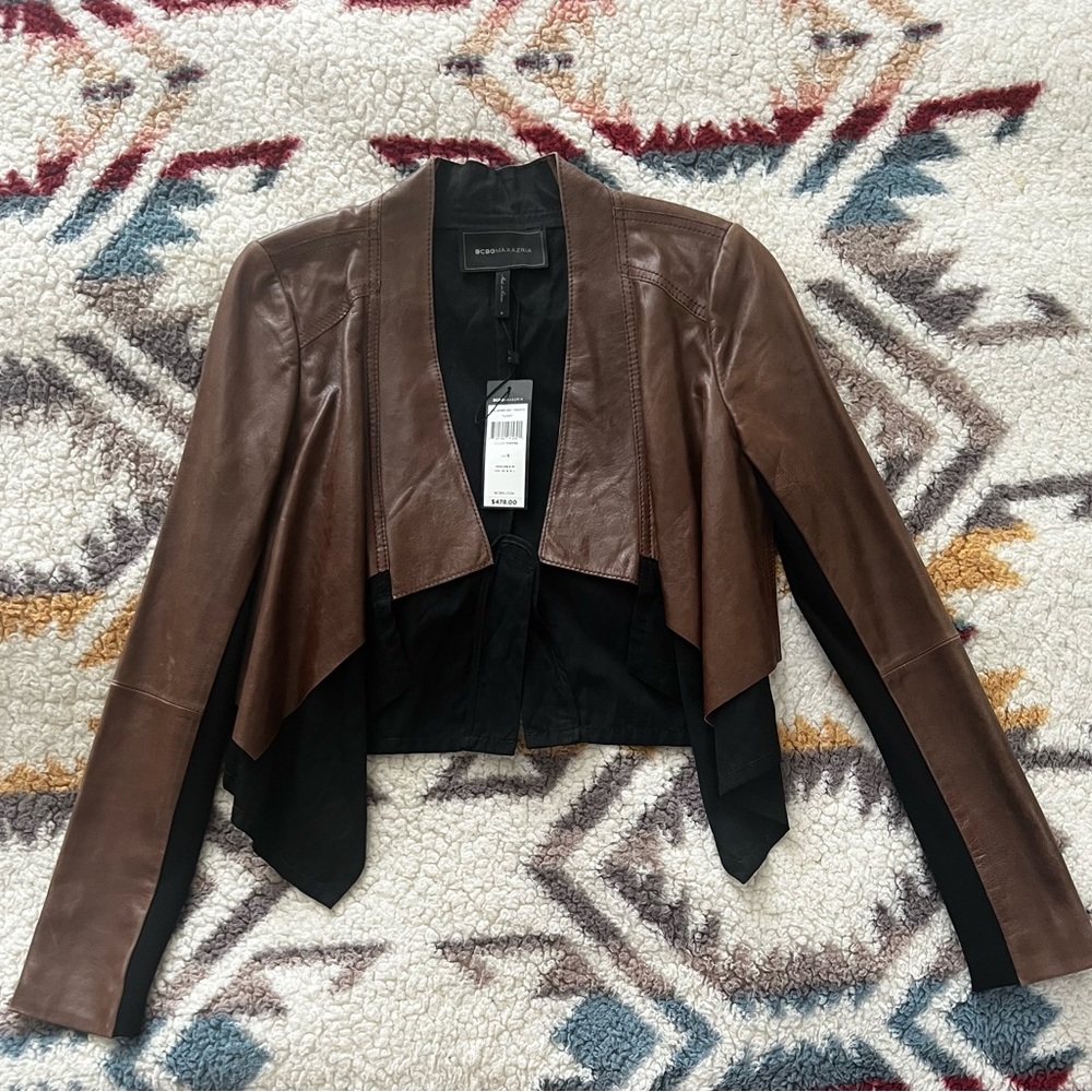 BRAND NEW! BCBGMaxazria Leather Jacket Toffee Size Small